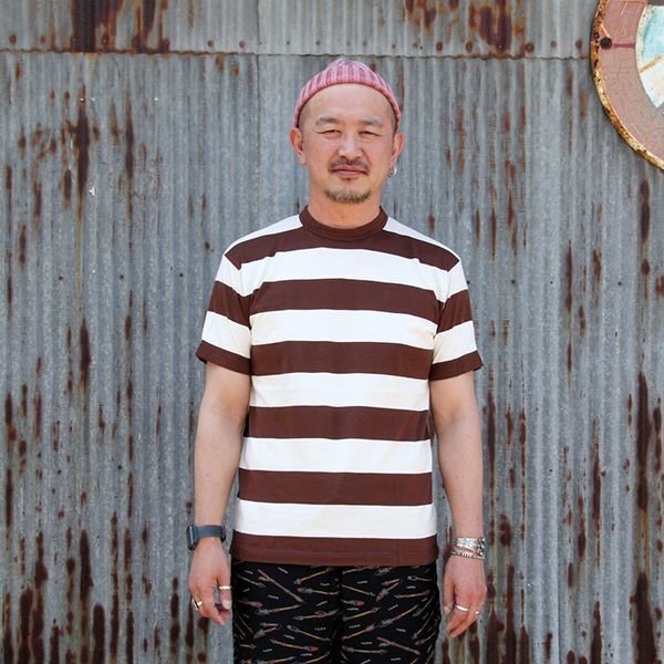 画像1: クッシュマン　CUSHMAN  半袖Tee 　"BORDER TEE "［BORDEAUX］