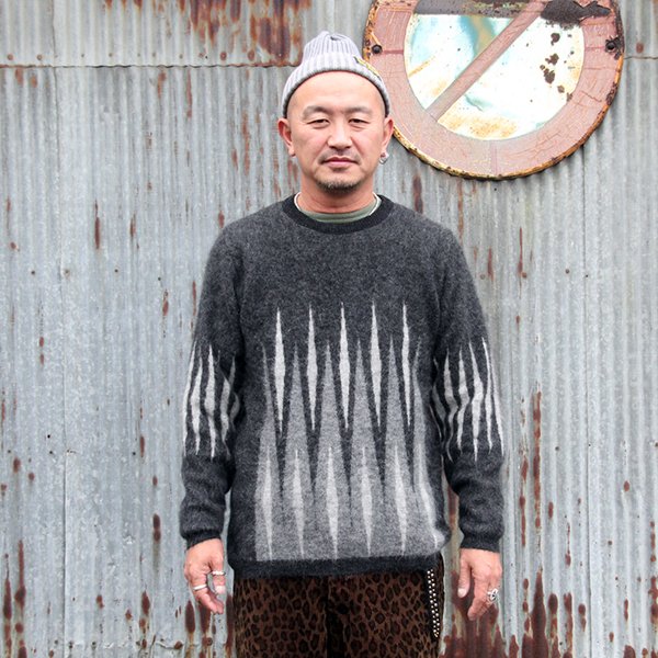 画像1: ウエストライド  WEST RIDE　VINTAGE MOHAIR ARGYLE SWEATER [BLK] ●モデル：178cm 80kg サイズ42(XL)着用