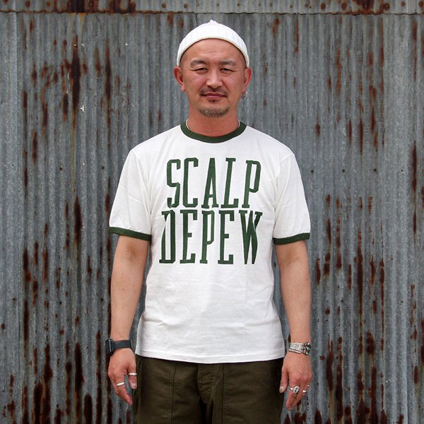 画像1: ダブルワークス 半袖Tee DUBBLE WORKS  Ringer Tee "SCALP DEPEW"［OFF×GRN］