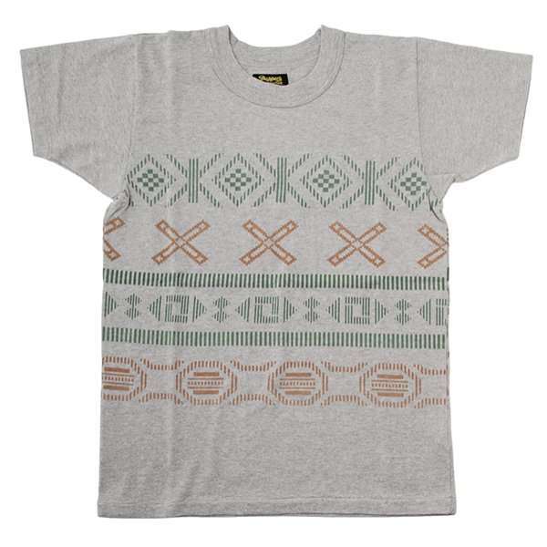 画像1: ダッパーズ　DAPPERS   "Aztec Print Design Crew Neck Tee Special Sewing  "[L.GREY] LOT1560