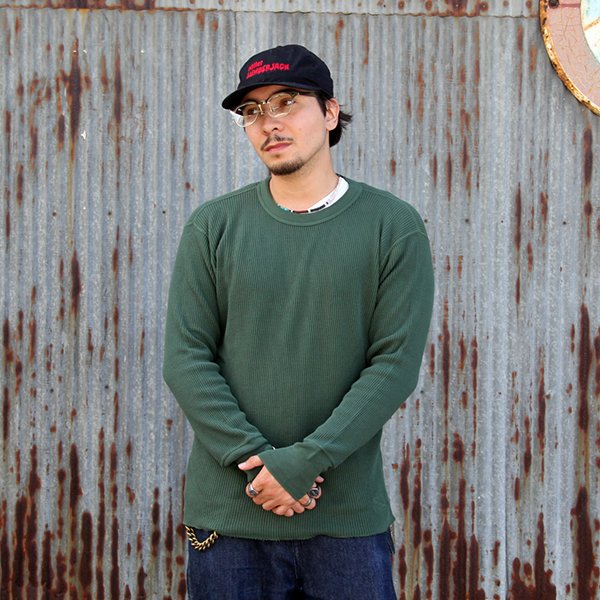 画像1: DAPPERS ダッパーズ　 "WAFFLE CREW NECK LS TEE" [GREEN] LOT1798