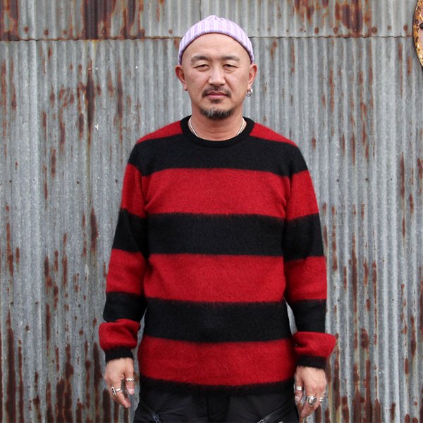 画像1: WESTRIDE 　ウエストライド　 "BORDER MOHAIR SWEATER" [BLK/RED]