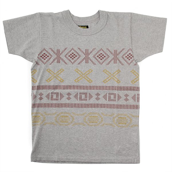 画像1: ダッパーズ　DAPPERS   "Aztec Print Design Crew Neck Tee Special Sewing  "[L.GREY×WINE] LOT1560 (1)